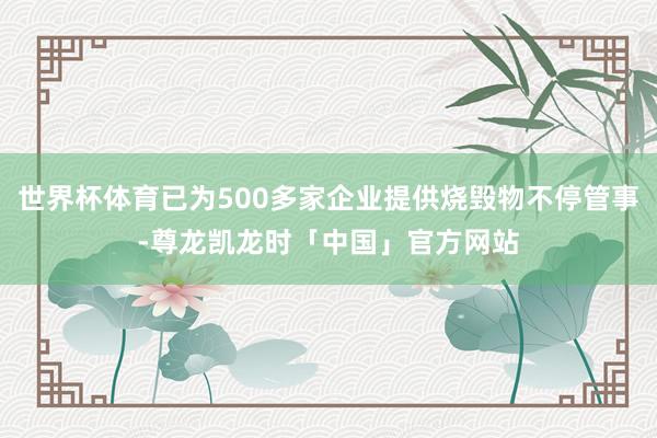 世界杯体育已为500多家企业提供烧毁物不停管事-尊龙凯龙时「中国」官方网站