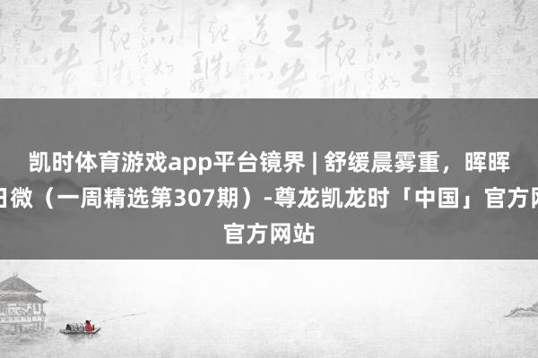 凯时体育游戏app平台镜界 | 舒缓晨雾重，晖晖冬日微（一周精选第307期）-尊龙凯龙时「中国」官方网站
